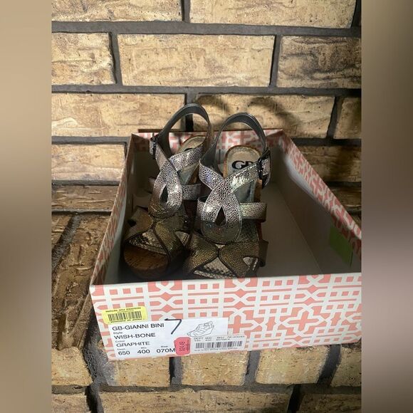 Silver shiney snake skin Gianni bini wedges - Picture 4 of 8